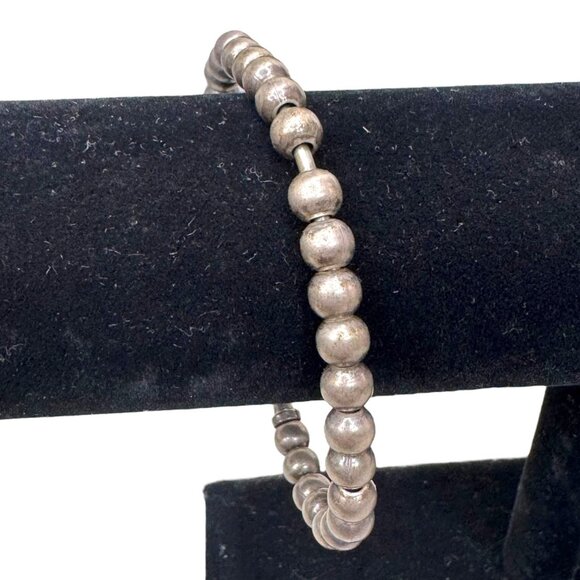 Vintage Mexico Ball Bead Sterling Silver 925 Beaded Bracelet Cuff 7.5" Modernist - Picture 4 of 7